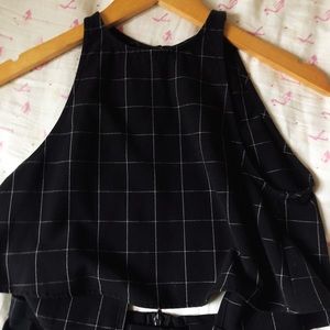 High neck, open back, crop top